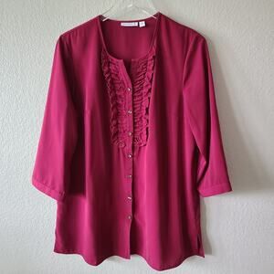 Susan Graver Blouse Top SZ Medium Purple Button Front Rhinestone Academia Preppy